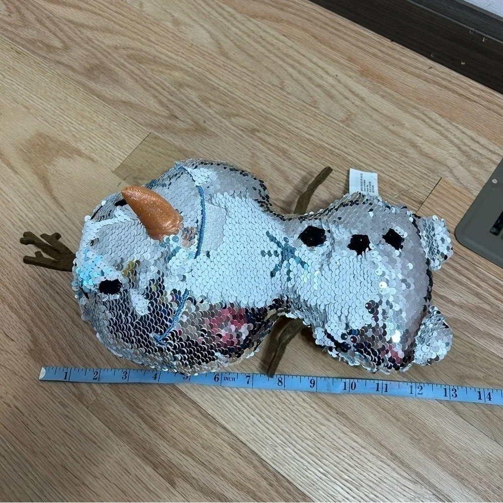 Olaf Sequin Reversible Plush Stuffed Snowman Frozen Disney Silver White